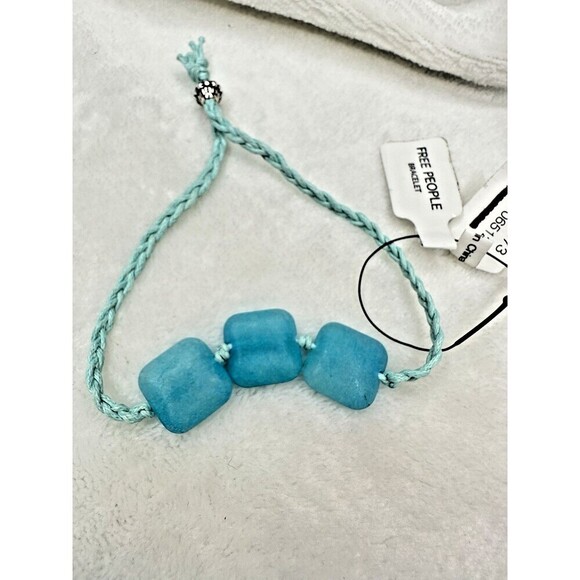 NEW Free People Bracelet Woven Square Turquoise Glass Trio Bracelet Dainty Wrist - Picture 1 of 5
